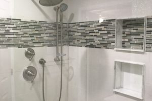 tub removed custom shower installed.